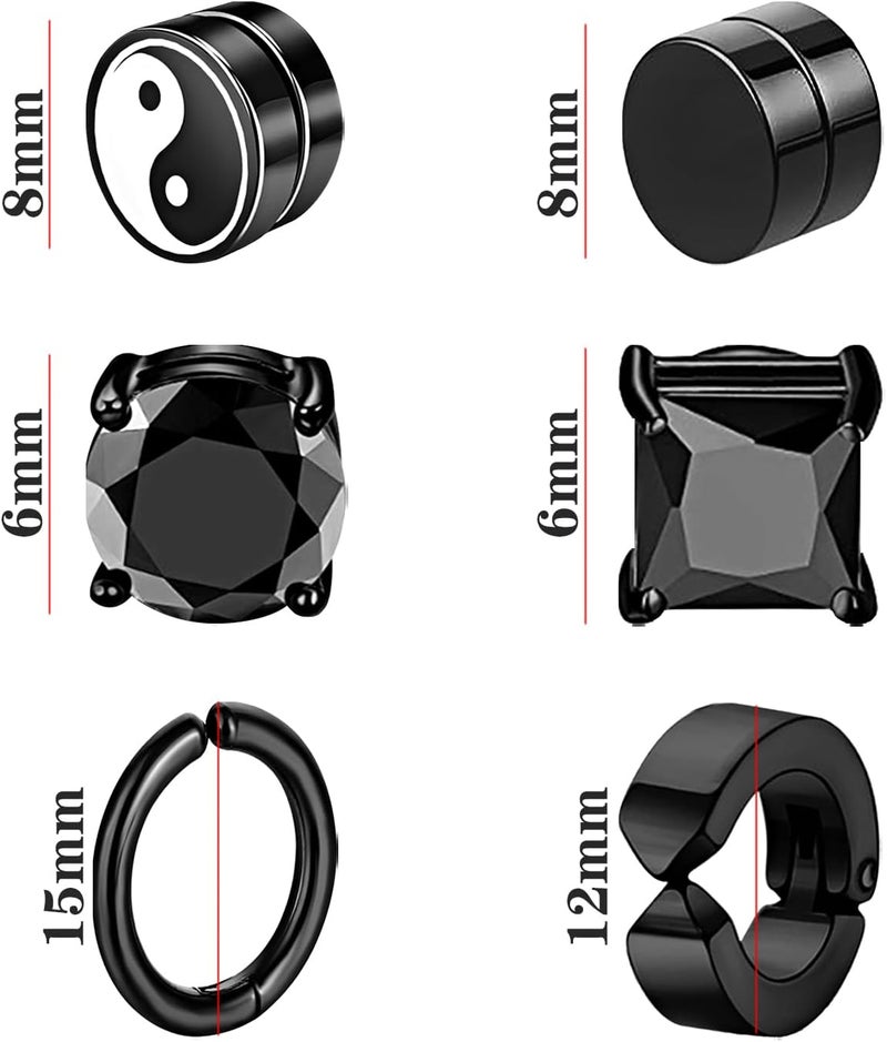 NEWITIN 6 Pairs Stainless Steel Magnetic Stud Earrings for Men Clip on Earring Magnetic Earring Unisex Non Piercing CZ Magnet Studs Diamond Earrings for Women Men - Image 2